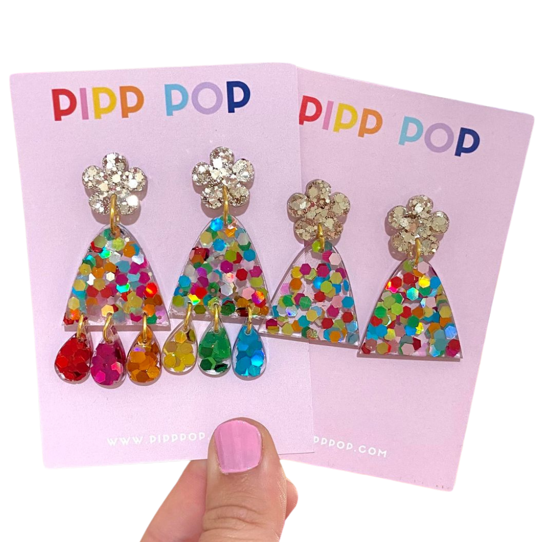 Evie Glitter Dangles - Gold Rainbow-Pipp Pop