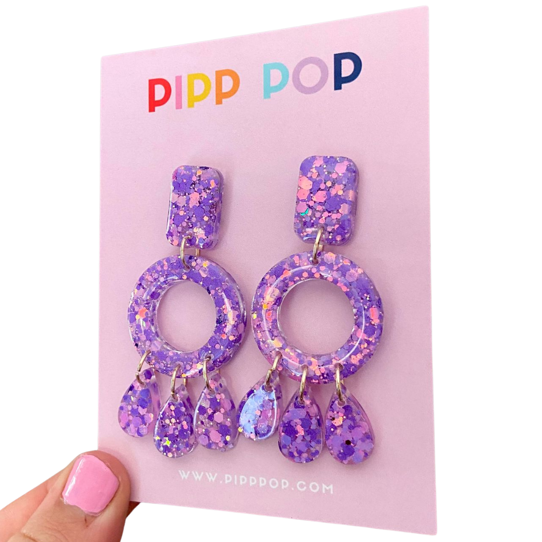 Aria Glitter Dangles - Amethyst - 2 styles available-Pipp Pop