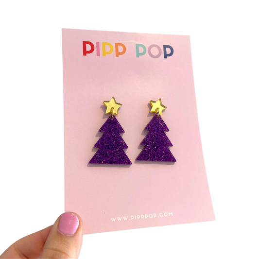 Christmas Tree Dangles - Purple Holographic Glitter-Pipp Pop
