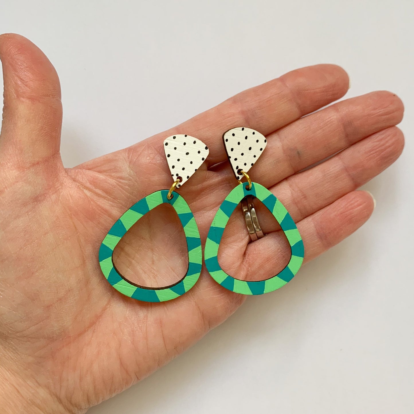 Kathleen Benham - Loopy teardrop wood dangles - Teal + Green-Pipp Pop