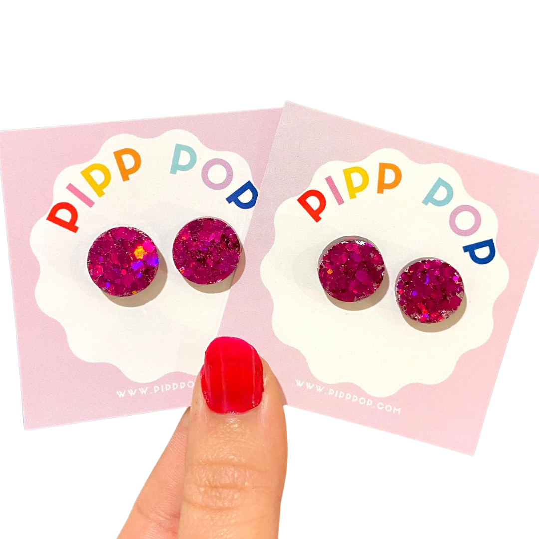 Glitter Resin Studs - 11 Colours Available-Pipp Pop