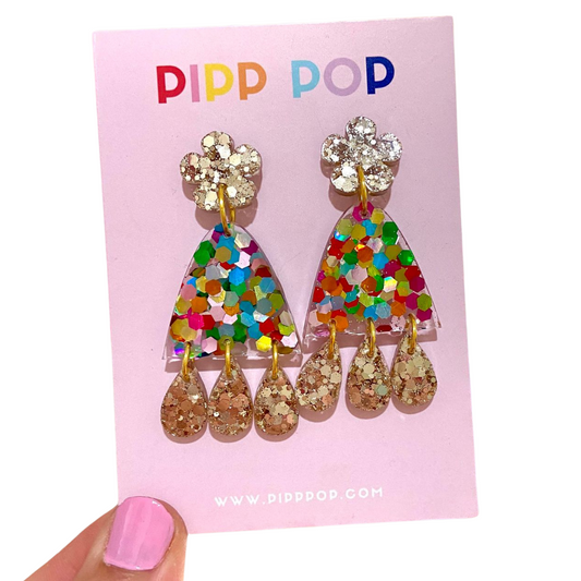 Suzie Glitter Dangles - Rainbow + Gold - 2 Styles available-Pipp Pop