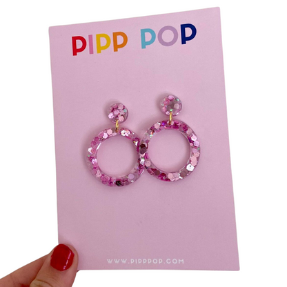Resin Glitter Circle Dangles - 9 Colours Available-Pipp Pop