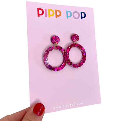 Resin Glitter Circle Dangles - 9 Colours Available-Pipp Pop