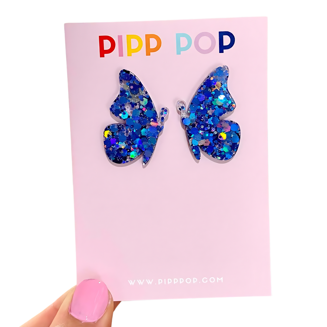 Glitter Butterfly Studs - 5 Colours Available-Pipp Pop