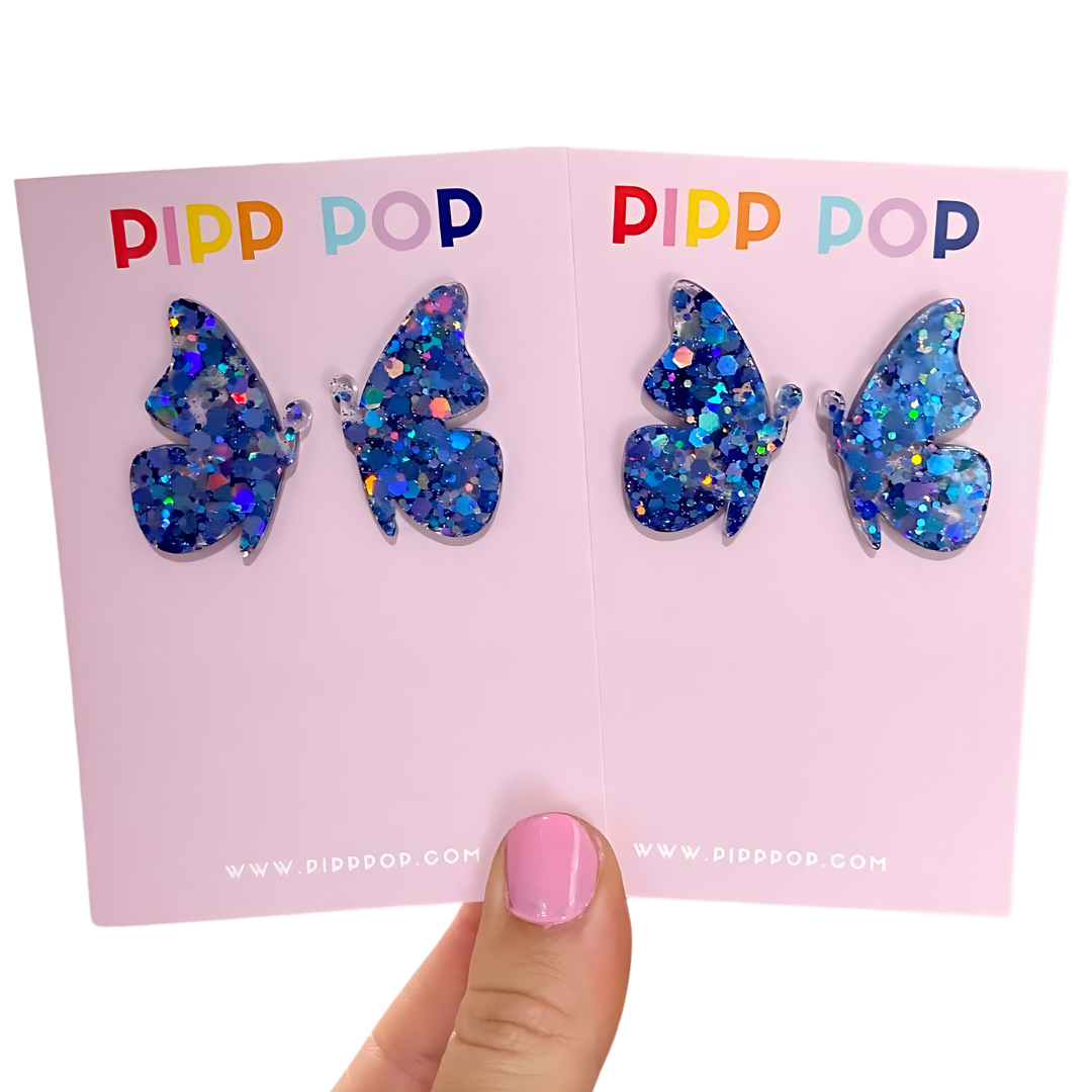 Glitter Butterfly Studs - 5 Colours Available-Pipp Pop