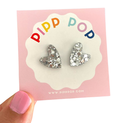 Glitter Heart Studs - 8 Colours Available-Pipp Pop