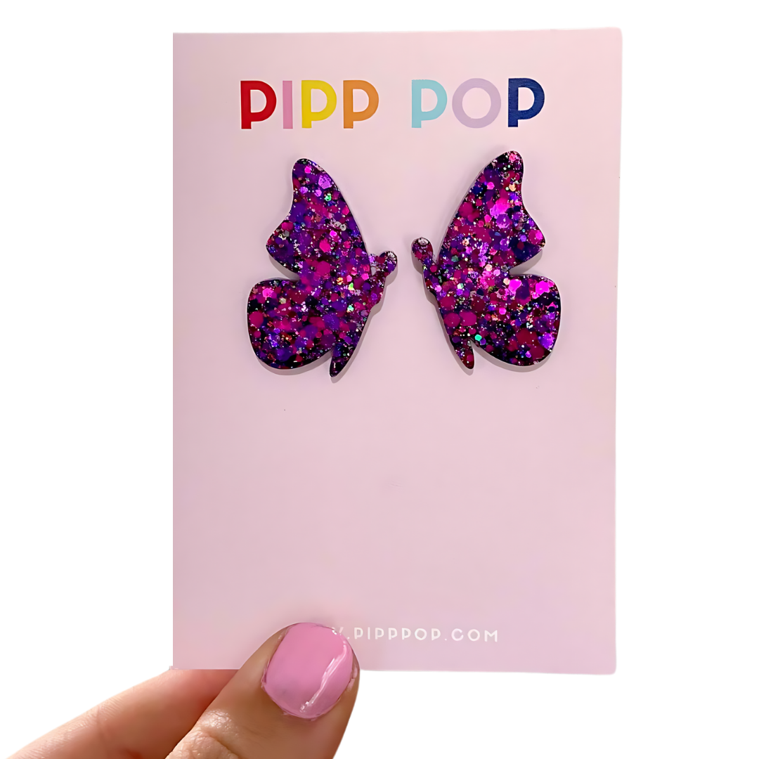 Glitter Butterfly Studs - 5 Colours Available-Pipp Pop