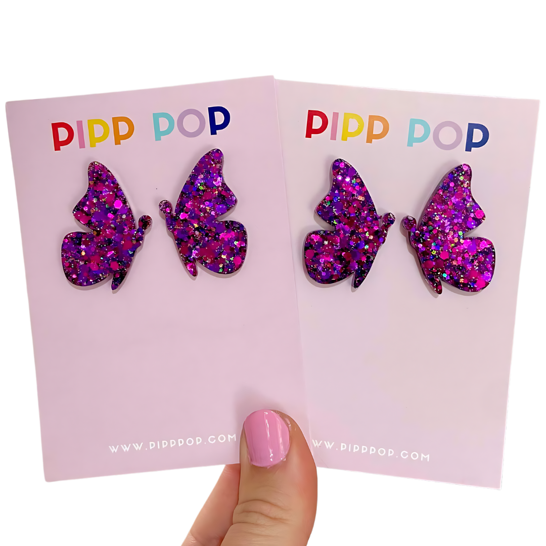 Glitter Butterfly Studs - 5 Colours Available-Pipp Pop