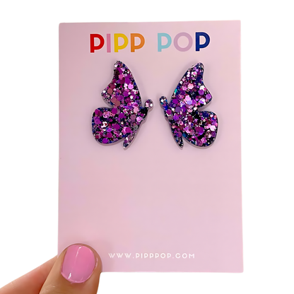 Glitter Butterfly Studs - 5 Colours Available-Pipp Pop