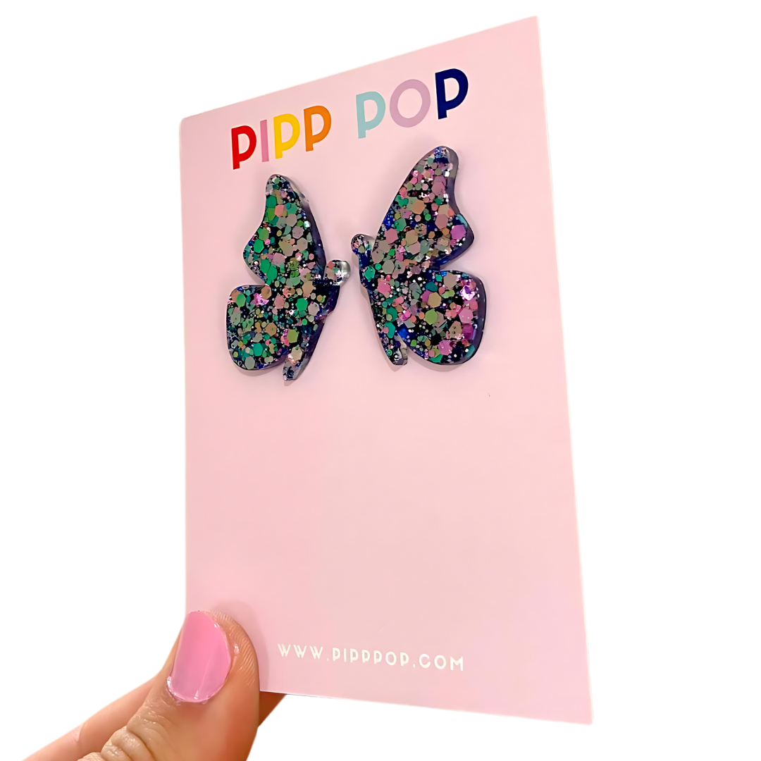 Glitter Butterfly Studs - 5 Colours Available-Pipp Pop