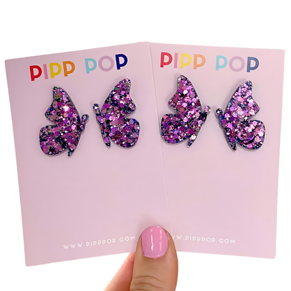 Glitter Butterfly Studs - 5 Colours Available-Pipp Pop