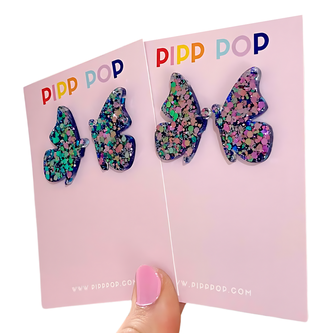 Glitter Butterfly Studs - 5 Colours Available-Pipp Pop