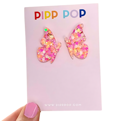 Glitter Butterfly Studs - 5 Colours Available-Pipp Pop