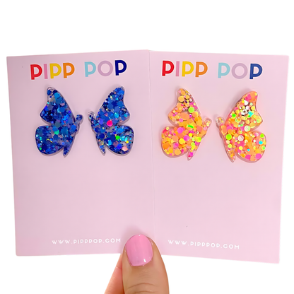 Glitter Butterfly Studs - 5 Colours Available-Pipp Pop