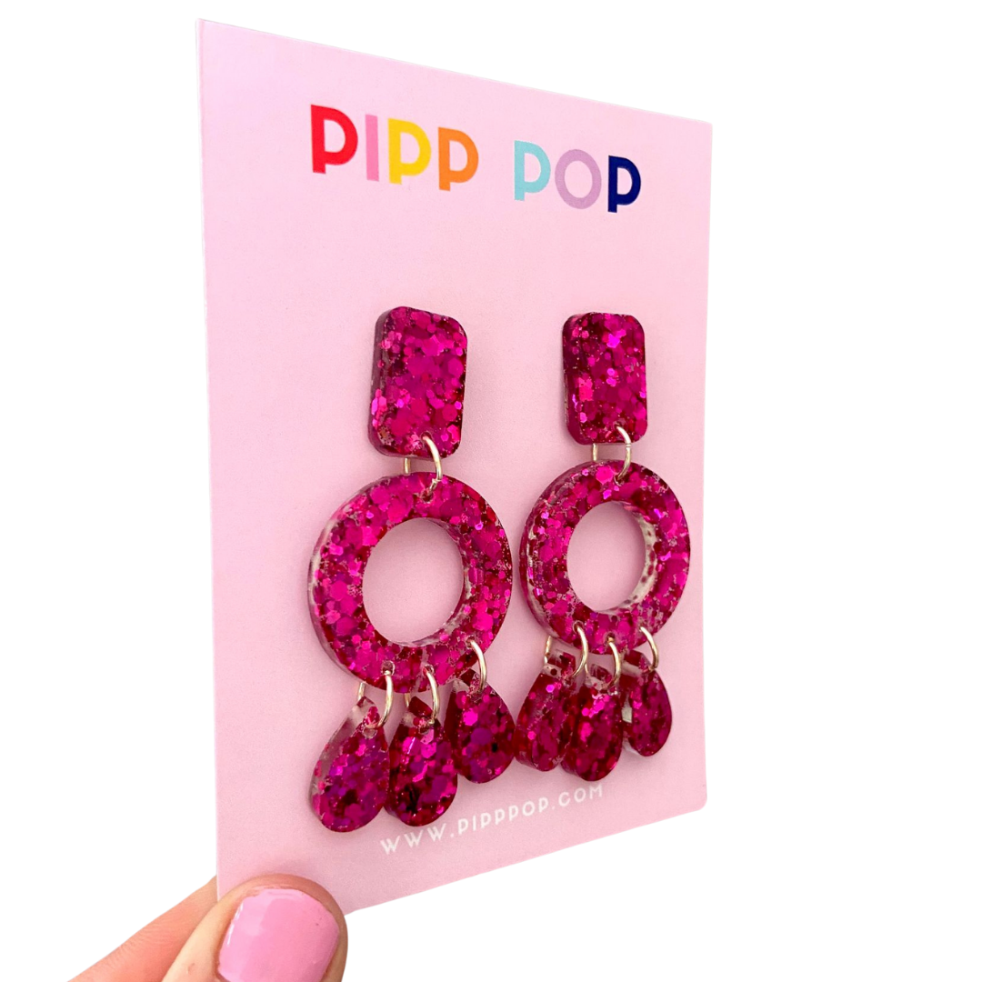 Aria Glitter Dangles - Fuchsia - 2 styles available-Pipp Pop