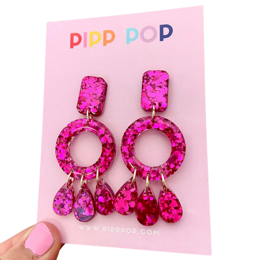 Aria Glitter Dangles - Fuchsia - 2 styles available-Pipp Pop