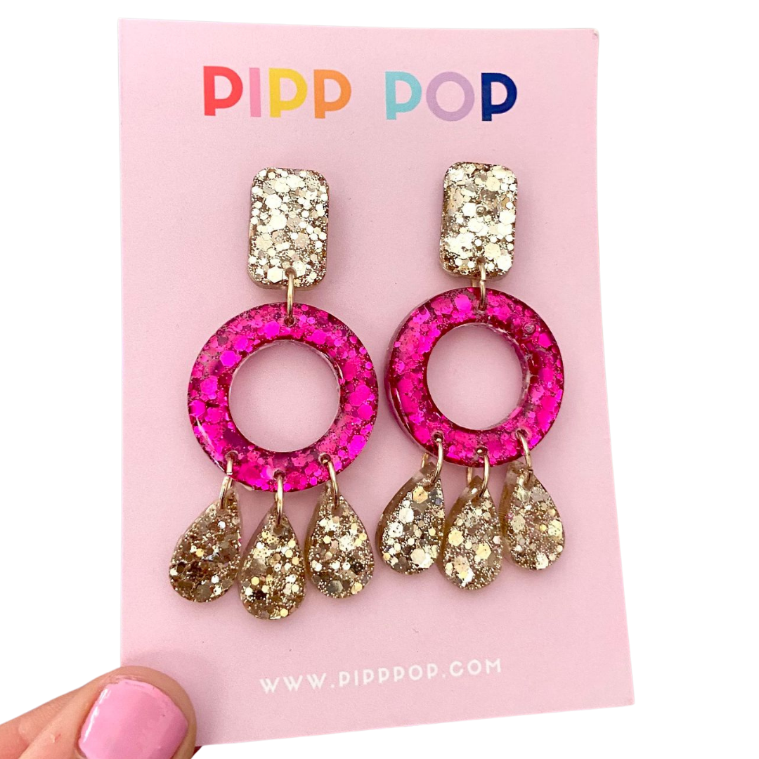 Aria Glitter Dangles - Fuchsia - 2 styles available-Pipp Pop