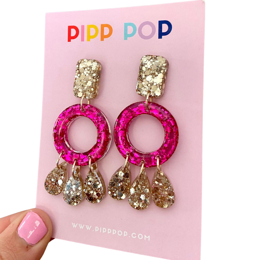 Aria Glitter Dangles - Fuchsia - 2 styles available-Pipp Pop