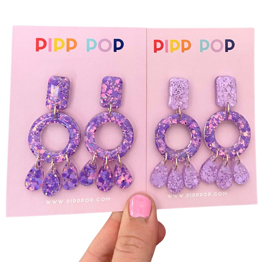 Aria Glitter Dangles - Amethyst - 2 styles available-Pipp Pop