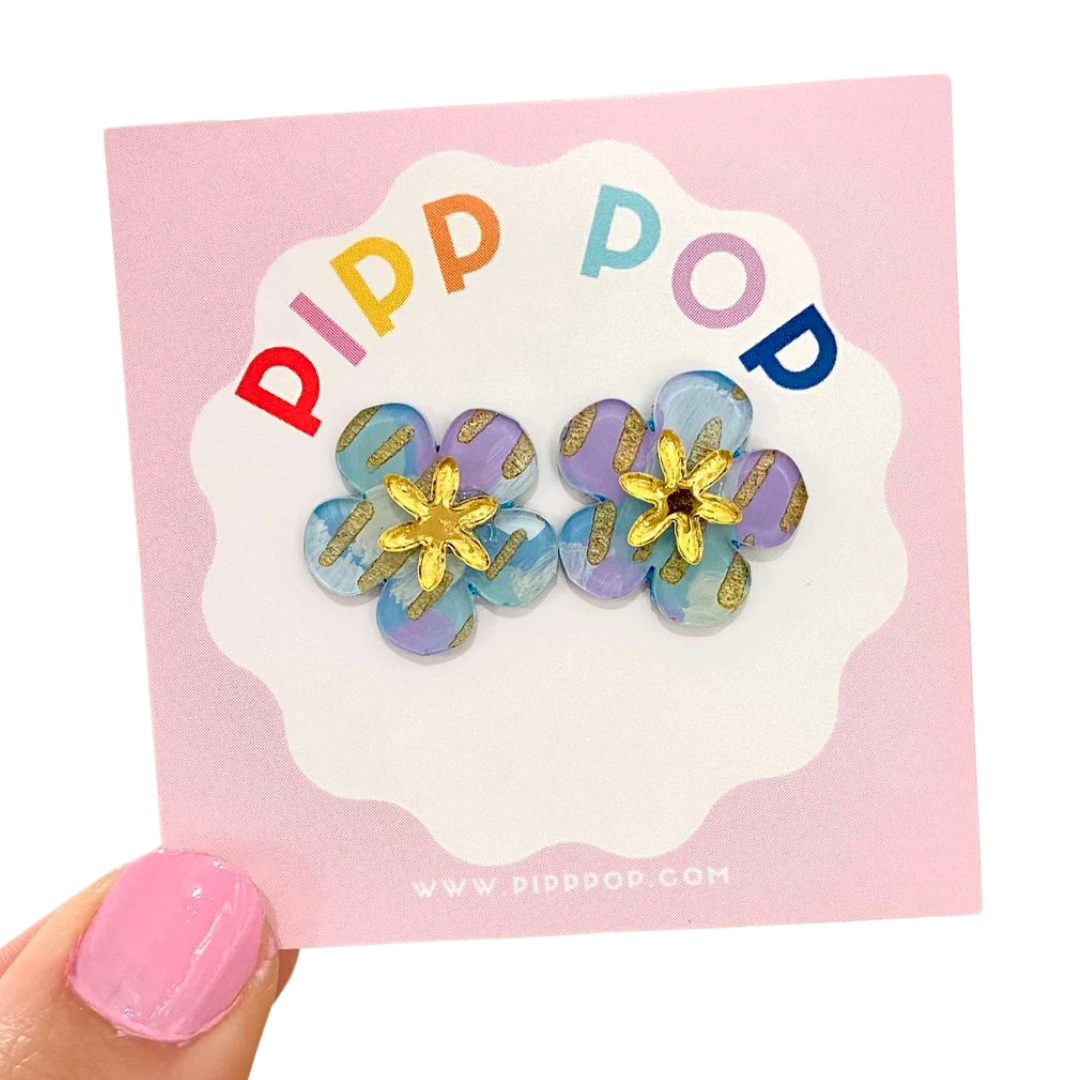 Hand Painted Flower Studs - 5 Colours Available-Pipp Pop