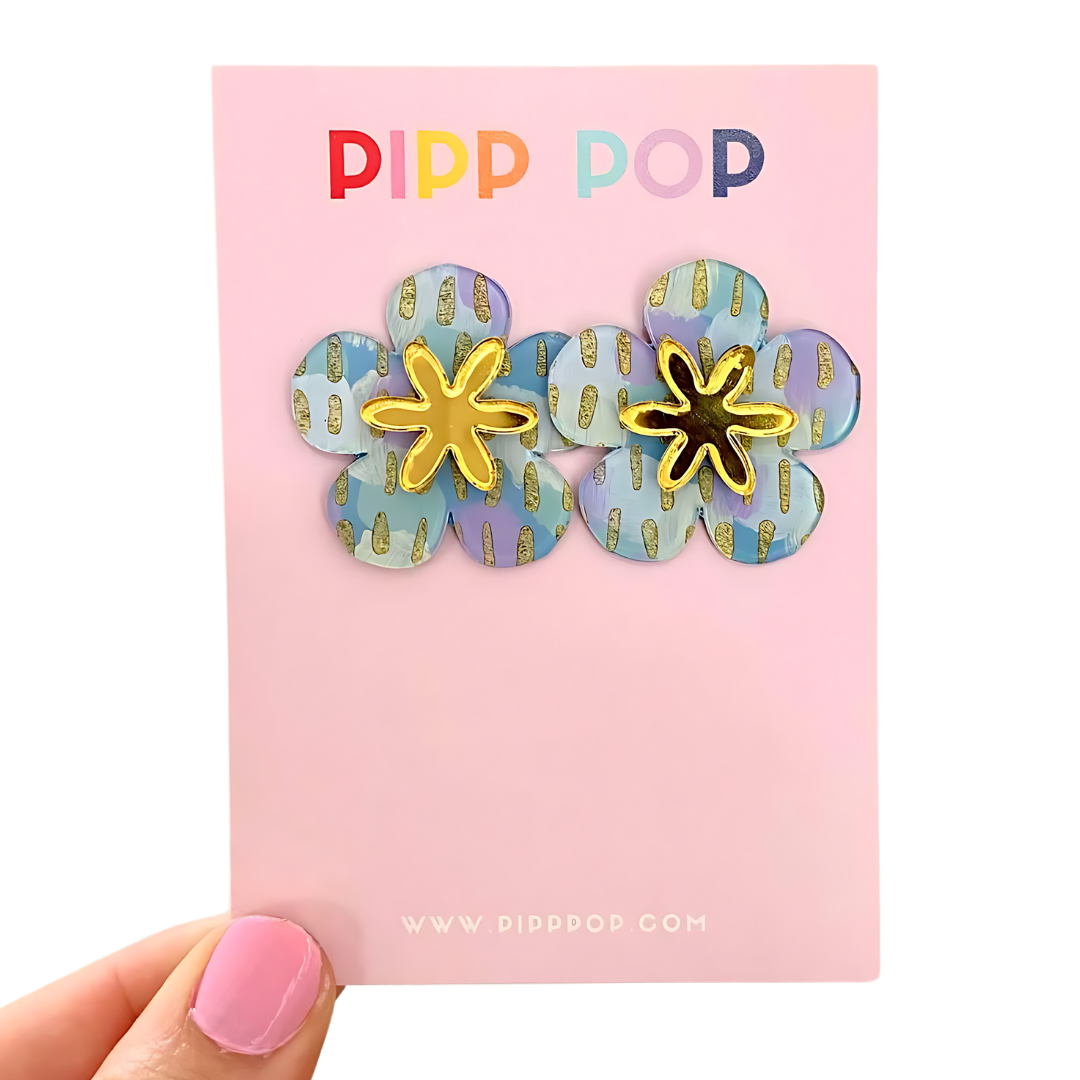 Hand Painted Flower Statement Studs - 5 Colours Available-Pipp Pop