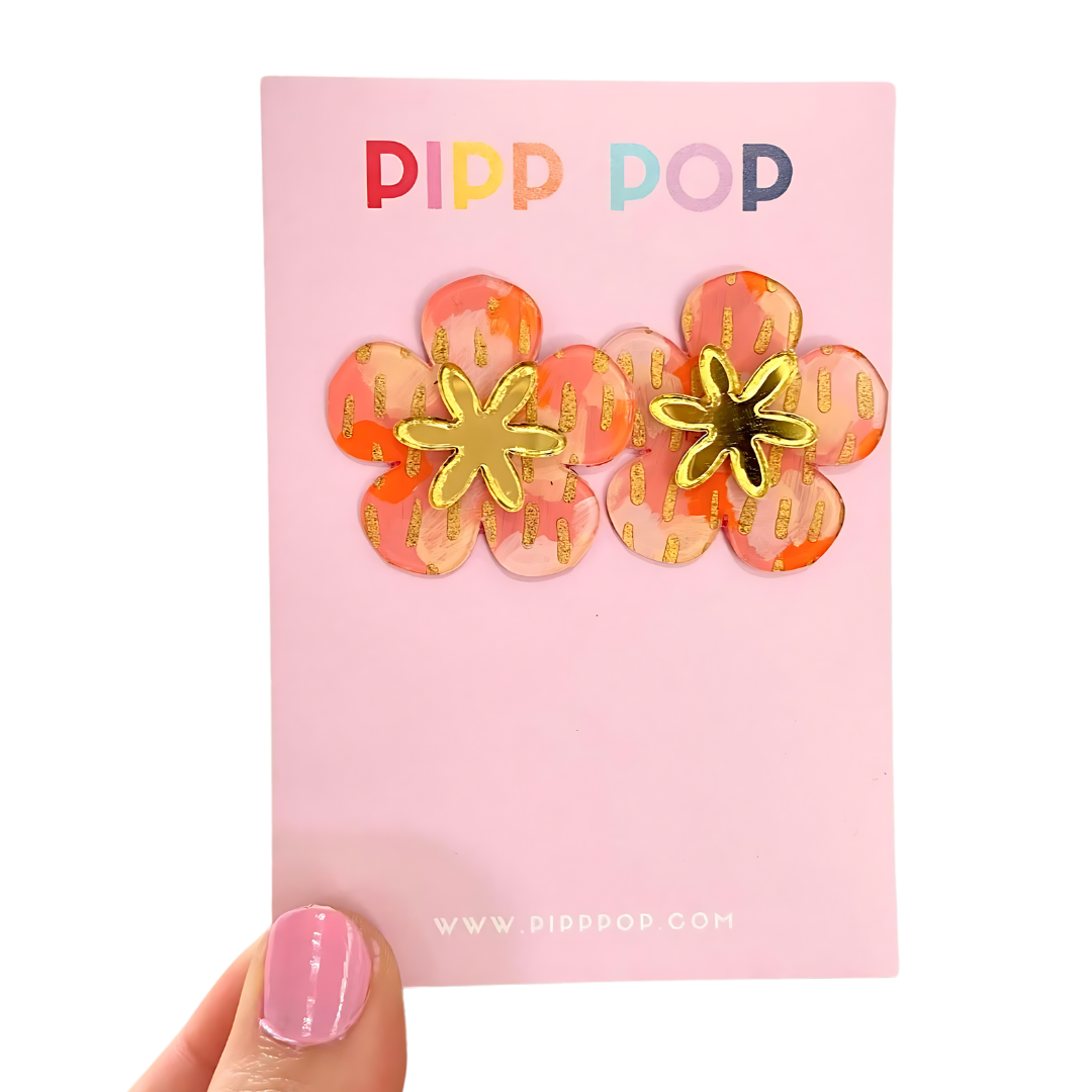 Hand Painted Flower Statement Studs - 5 Colours Available-Pipp Pop