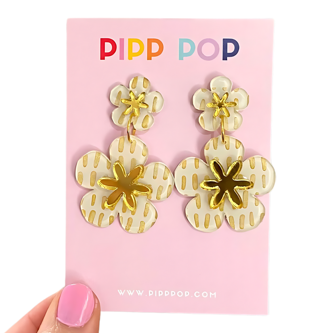 Hand Painted Flower Statement Dangles - 5 Colours Available-Pipp Pop