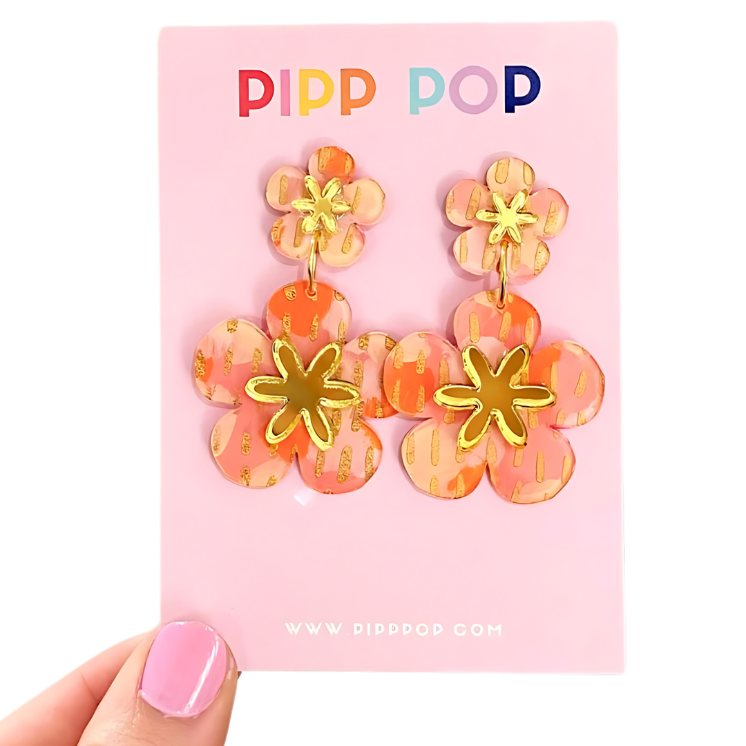 Hand Painted Flower Statement Dangles - 5 Colours Available-Pipp Pop