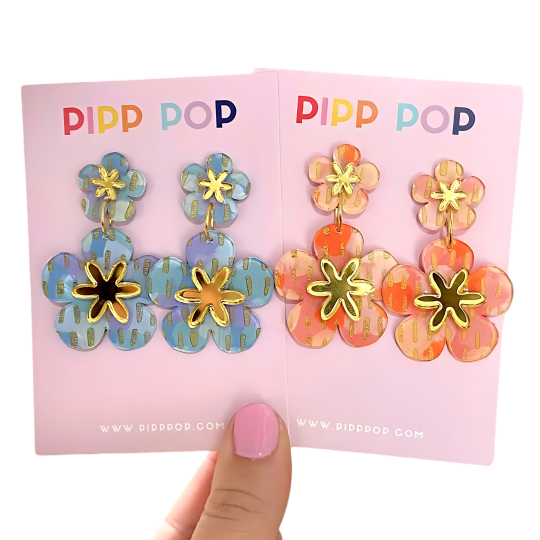 Hand Painted Flower Statement Dangles - 5 Colours Available-Pipp Pop