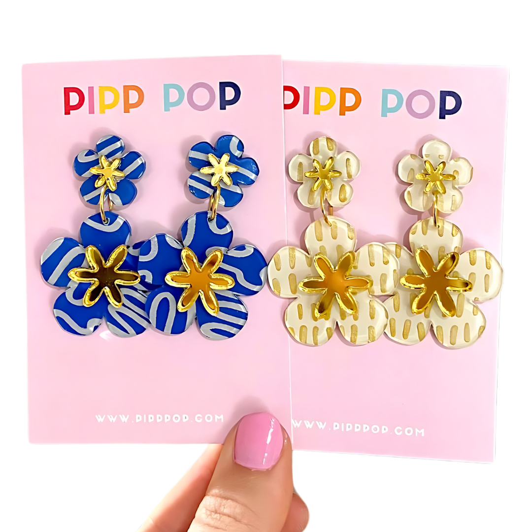 Hand Painted Flower Statement Dangles - 5 Colours Available-Pipp Pop