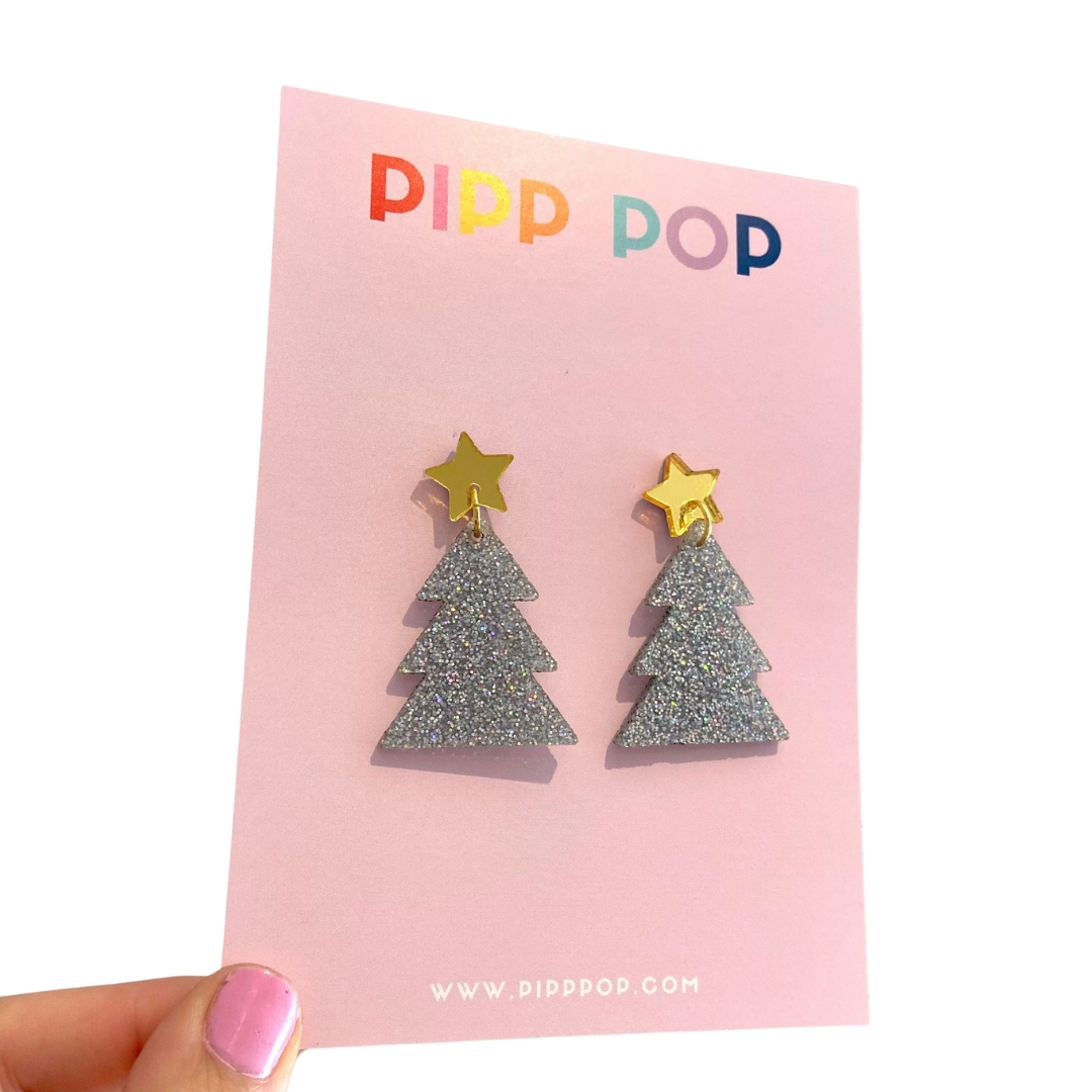 Christmas Tree Dangles - Silver Holographic Glitter-Pipp Pop