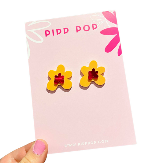 Petal Flower Studs - Apricot and Red-Pipp Pop
