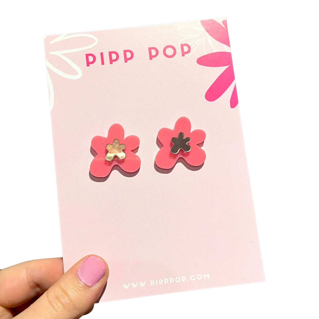 Petal Flower Studs - Pink and Rose Gold-Pipp Pop