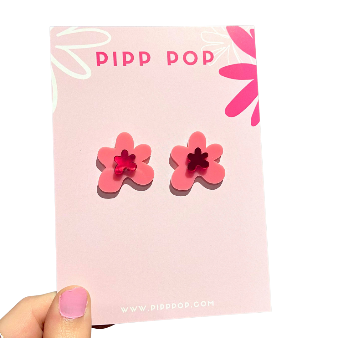 Petal Flower Studs - Pink and Red-Pipp Pop